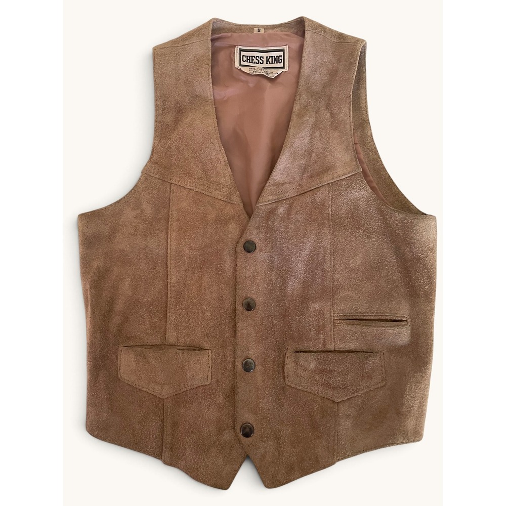 70s Vintage Chess King Suede Vest Snap Front Tan Western Style Men S Waistcoat